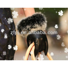 Ladies Leather Gloves with Fox Fur